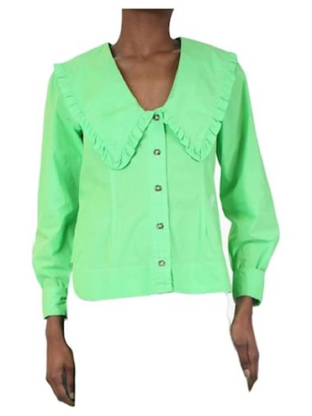 GANNI Green Ruffled Collar Button-Up Blouse